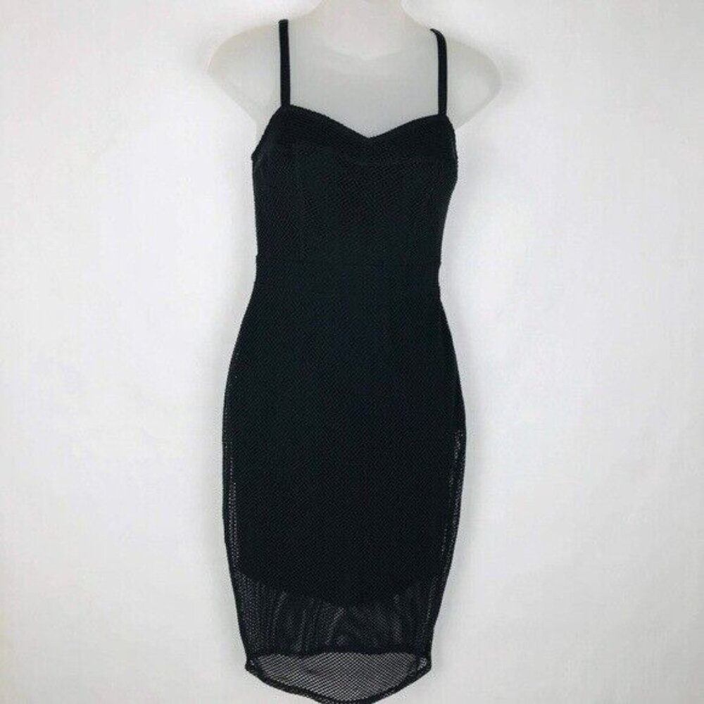 Express Women Size 8 Fishnet Spaghetti Strap Stretch Black Dress